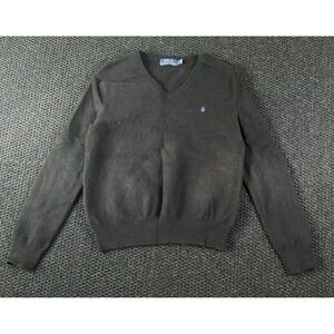 Polo Ralph Lauren 100%‎ Merino Wool V-Neck Black Pullover Sweater Women's Large